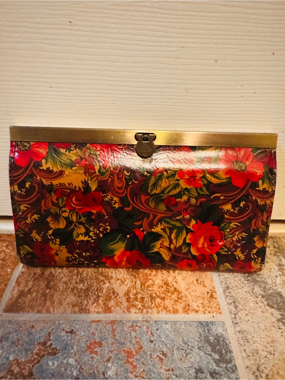 Like New!Colorful PatriciaNash Rust Forrest Italian Poppy Cauchy Leather Wallet!